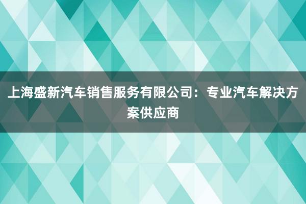 上海盛新汽车销售服务有限公司：专业汽车解决方案供应商